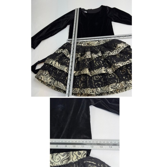 Chasing Fireflies Girls Black Velvet Dress Tiered Lace Party Holiday Size 6 - Picture 7 of 16